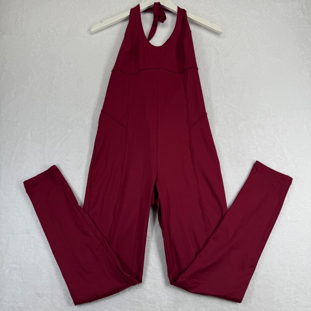 Free People FP‎ Movement Halter Neck Jumpsuit Burgundy Red Size M OB1313495